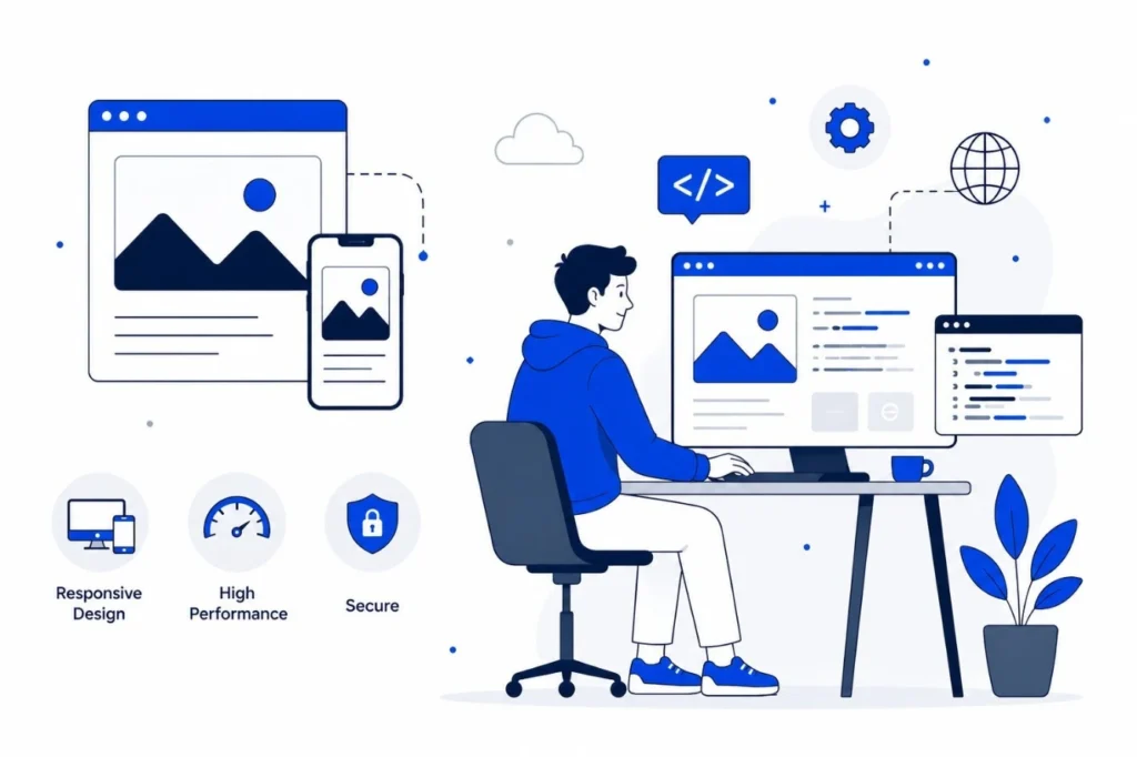 Digital marketer at our digital marketing company in Malappuram developing a professional business website.
