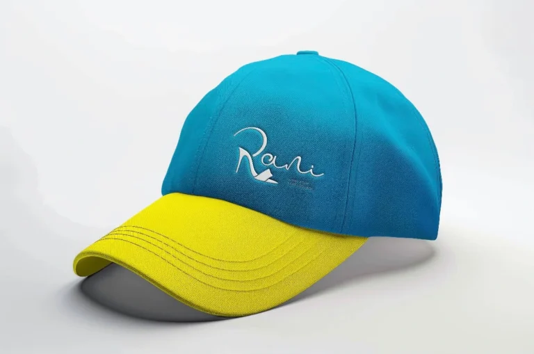 Logo design mockup embroidered on a baseball cap for Rani brand