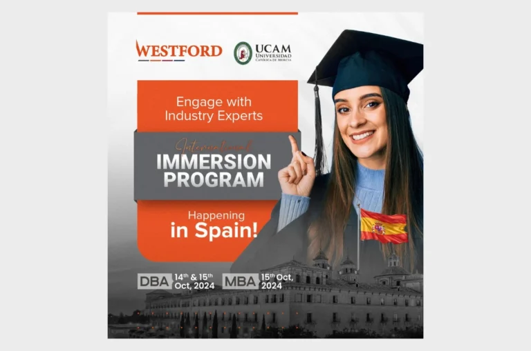 Promotional poster design for the Westford UCAM International Immersion Program in Spain