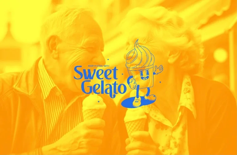Sweet Gelato brand identity design featuring logo and mascot concept