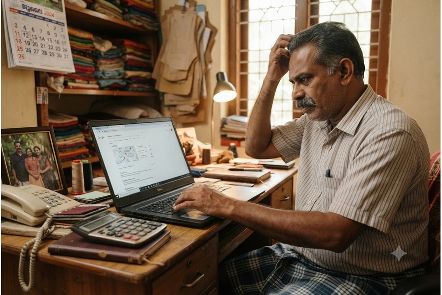 Kerala business owner searching for their own website on Google and finding it's not visible